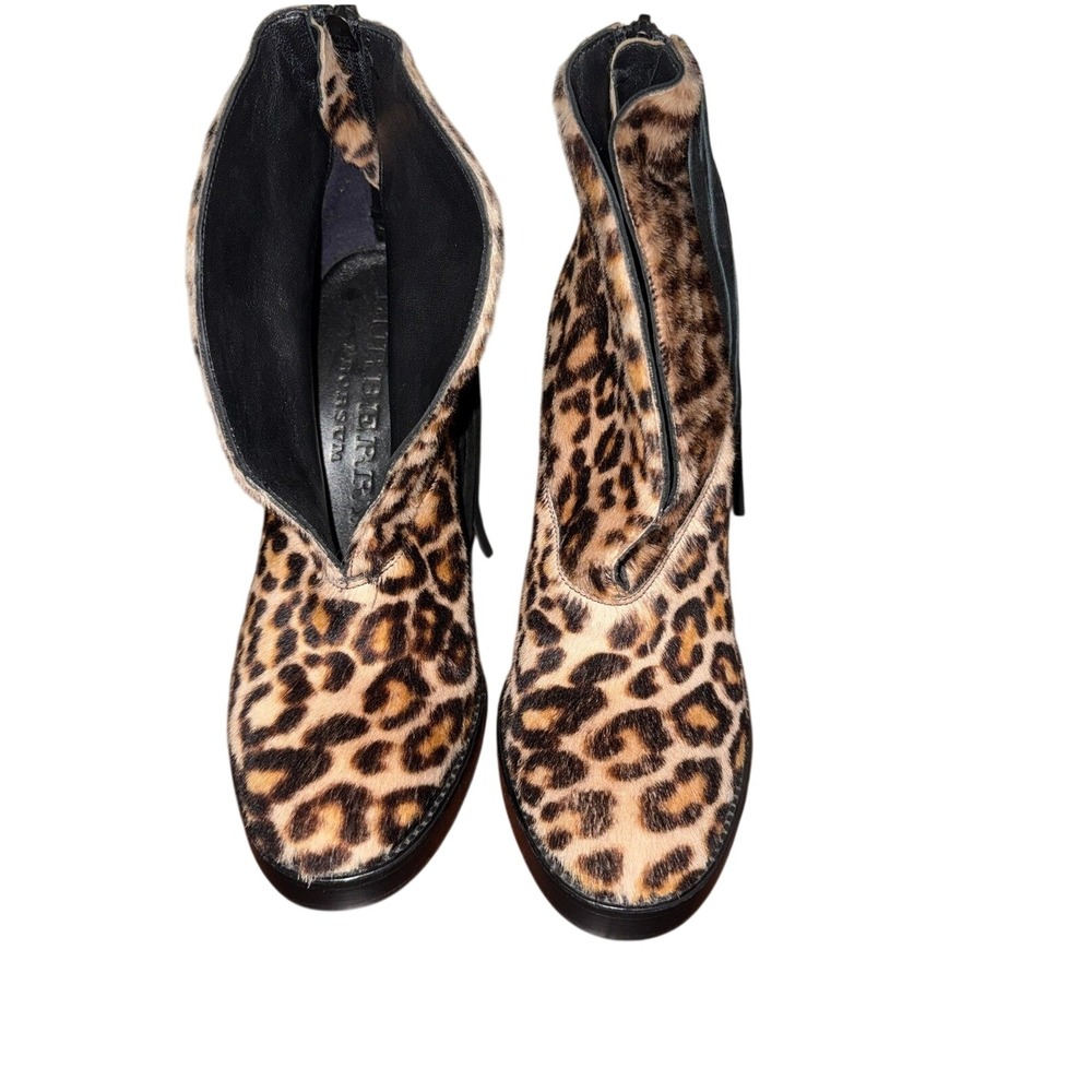 Burberry Leopard Print Calf Hair Fringe Stiletto Ankle Boots